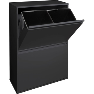 ARREGUI Basic CR606-B Mülltrennsystem aus Stahl | 4 Fächer Mülleimer für die Küche | 4 Fach Abfalleimer | 4x17L (68L) | Herausnehmbare Inneneimer mit Griff | Recycling Schrank | Mülltrennung | schwarz