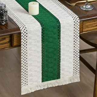 Artoid Mode Rustikal Makramee Quasten Dunkelgrün Tischläufer 30x183 cm, Küche Tisch Geburtstag Dekoration Drinnen Urlaub Party Dekor