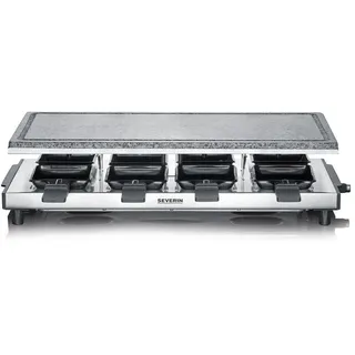 Severin Raclette-Grill Severin RG 2374 , Edelstahlfarben, Schwarz , Metall, Kunststoff, Stein , 54x24.5x13.7 cm , Kontrollleuchte, antihaftbeschichtete Raclette-Pfännchen, abnehmbare Steinplatte, regelbarer Thermostat, Fettauffangschale, Temperaturregler , Kochgeschirr, Tischgrills & Fondues, Raclette-Grills