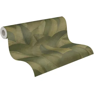 A.S. Création Vibes & Styles Isabelle Golden Canopy Vliestapete – Florale Palmenblätter in Gold, Strukturiert mit Glanz, Florale Tapete, Palmenblätter, 10,05 m x 0,53 m, Grün/Metallic - 790394