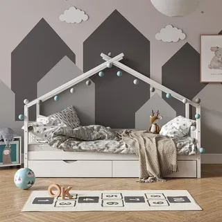 VitaliSpa Hausbett Design 90 x 200 cm Kiefer massiv weiß