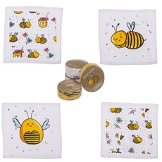Bada Bing 4er Set Magisches Handtuch - Honig-Biene - Zauberhafte Baumwoll-Waschlappen Zauberhandtuch für Kinder ca. 30x30cm 4fach s. Gastgeschenk Kindergeburtstag Geburtstag Geschenk Mitgebsel