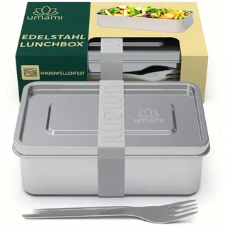 Umami Edelstahl-Lunchbox mit Gabel & Verstellbarem Trenner, Mikrowellen Spülmaschinenfest, Auslaufsicher für Erwachsene, Kliene Edelstahl-Bento-Box, Metall-Bento-Box, 950 ml