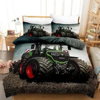 MVRFN 3D Gedruckter Kinder Traktor Bettwäsche 135×200cm+Kissenbezug mit Reißverschluss 80×80 cm Traktoren Junge Bettbezüge Wende Bettwäsche Deckung Set mit Reißverschluss Weich Mikrofaserbettwäsche