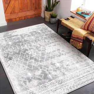Carvapet Läufer Teppich 90x150cm rutschfest Lang Küchenteppich Waschbar Teppichläufer Weiche Mikrofaser Geometrisch Flächenteppich Laufteppich(Grau)
