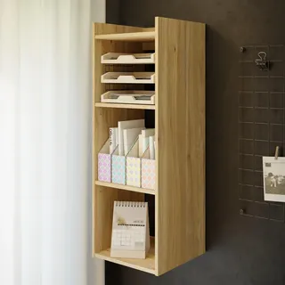 Forte WHENUA Wandregal 30 40, Mid-Century-Modern Wandregal mit 3 Fächern, Büro, Home Office, Holzwerkstoff, Mauvella Eiche Holzdekor, 34 cm breit x 96,7 cm hoch x 33,3 cm tief