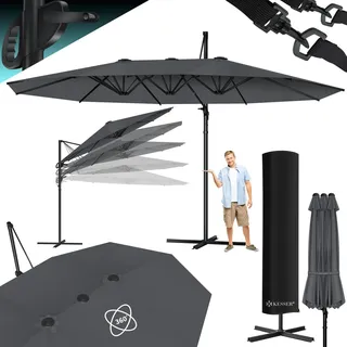KESSER® Sonnenschirm Doppelsonnenschirm 4,6m x 2,7m | Ampelschirm Abdeckung & Windsicherung mit Kurbel & Ständer | Kurbelschirm Aluminium wasserabweisend | Neigbar Kippbar 360° Drehbar - Grau