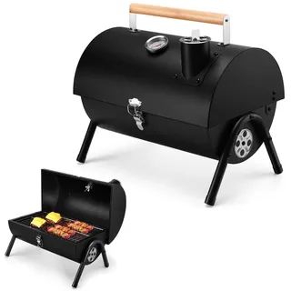 Grill Holzkohle Tragbarer Camping Holzkohlegrill Mit Deckel, Klein Tischgrill Kohlegrill Mit Thermometer, Einstellbare Luftzufuhr und Abluftmenge, Für Outdoor Kochen, Party, Camping, Picknick