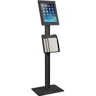 Maclean Brackets Maclean Tablet Halterung Bodenständer mit Prospekthalter Tabletstation mit Verriegelung Kompatibel mit 12,9" iPad Pro (Gen 3), Mc-867B - Schwarz