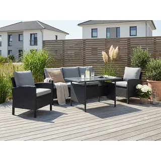 KONIFERA Gartenlounge-Set ""Brooklyn"" Set, 1x 3er Sofabank, 2 Sessel, Tisch 66x120x74 cm, inkl. Auflagen, 12 Stk. tlg. Stahl/Polyrattan, schwarz, dunkelgrau