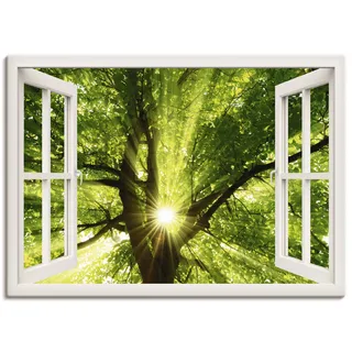 Artland Leinwandbild »Fensterblick Sonne strahlt durch Baum«, Bäume, (1 St.), auf Keilrahmen gespannt Artland weiß