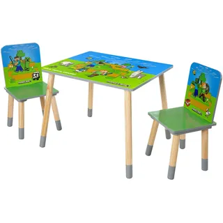 Kindersitzgruppe PHOENIX "Minecraft Sitzgruppe", minecraft, grün, natur, grau, B:60cm H:49cm T:50cm, MDF, Massivholz, Sitzmöbel-Sets, Kindersitzgruppe, Set Tisch mit 2 Stühlen