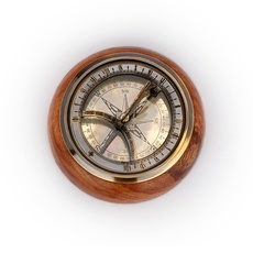 NKlaus Sonnenuhr-Kompass aus Messing antik auf Holzsockel 11cm Taschenkompass maritim 11678