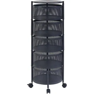 [en.casa] Rollwagen Steigen Servierwagen mit 5 Ebenen 89,5xØ33cm Schwarz - Schwarz