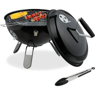 Relaxdays tragbarer Kugelgrill Ø 37 cm mit Grillzange