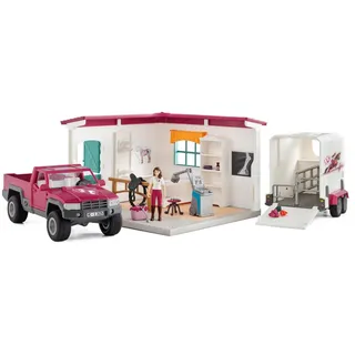 schleich Horse Club | Besuch beim Tierarzt 72261 | Set mit Haus, Pick-up, Pferdeanhänger, 2 bewegliche Figuren, Pferd & Zubehör | Geschenk für Kinder ab 5 Jahren | 61-teiliges Set | Amazon exklusiv