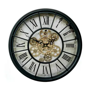 Wall-Art Wanduhr Vintage Zahnräder Ø 46 cm Schwarz-Gold