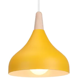 iDEGU Hängelampe Retro E27 Hängeleuchte Moderne Tropfenförmig Hut Deckenleuchte aus Metall Holz Pendelleuchte für Schlafzimmer Esszimmer Küche (Gelb, 1 Stück)
