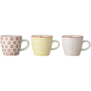 Bloomingville kleine Tassen Susie Retro Tassen ideal für einen doppelten Espresso oder einen kleinen Kaffee Crema ø 7,5 x H 7,5 cm, rot gelb rosa, Keramik, 3er Set