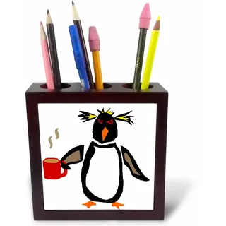 3dRose Ph_254063_1 Fliesenstifthalter, Pinguin mit Tasse Kaffee, 12,7 cm