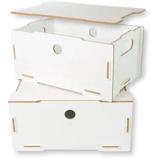 clipfritz - 2er Set Kiste mit Deckel MDF Holz ca.30x20x14cm - Aufbewahrungsbox als Allzweckbox stapelbar - Stapelboxen und Stapelkisten Weiß - Box als Spielzeugkiste für Kinderzimmer, Erinnerungsbox