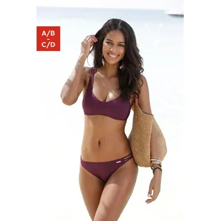 Bustier-Bikini BRUNO BANANI, Damen, Gr. 42, Cup C/D, rot (bordeaux), Polyamid, unifarben, Bikini-Sets Bustier-Bikini, mit Zierbändern, Topseller