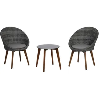 greemotion Balkonmöbel-Set Auckland, Sitzgruppe aus Aluminium, Polyethylengeflecht und Glas, Balkonset mit Tisch, zwei Stühlen und zwei Sitzkissen