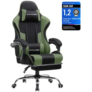 GTPLAYER Bürostuhl Gaming Stuhl Stoff Gaming Sessel Ergonomischer Gamer Stuhl mit Fußstütze, Kopfstütze Lendenkissen, Gepolstert Gaming Chair, grün - Grün