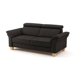 CAVADORE 3-Sitzer-Sofa Ammerland in Echtleder / Landhaus-Sofa mit Federkern + Kopfteilverstellung / 186 x 84 x 93 / Leder Dunkelbraun