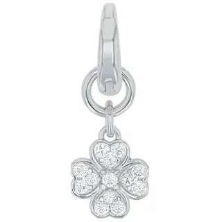 Amor Charm 925 Sterling Silber Damen Charms, mit Zirkonia synth., 1,7 cm, Weiß, Kleeblatt, Kommt in Schmuck Geschenk Box, 2038500