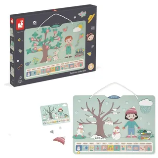 Janod - Jahreszeitenkalender – Holzkalender für Kinder 42 x 32 cm – magnetisch – 125 Magnete – Jahreszeiten lernen – auf Französisch – Ab 3 Jahren, J05470
