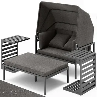 Melko Gartenliege Aluminium Sonnenliege inkl. Sonnendach wetterfest Strandkorb Liegebett Terrassenmöbel Gartensofa Sonnenbett Outdoor-Liege - Grau