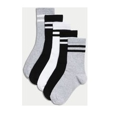 M&S Collection Lot de 5paires de chaussettes en coton à rayures côtelées - White Mix, White Mix - 6-8+