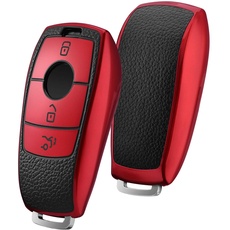 OATSBASF Autoschlüssel Hülle Geeignet für Mercedes Benz,Schlüsselhülle Cover für E Klasse 2017 S Klasse 2018 TPU Silicone Leather Texture Schutzhülle (P-Rot)