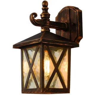 SUZNIU Wandleuchte Aussen, Vintage Aussenlampe Wand Glas Aluminium Außenlampe Wasserdichte, Garten Außenwandleuchten E27 Wandlampe Aussen Ohne Leuchtmittel, für Garage, Beleuchtung Terrasse Rotkupfer