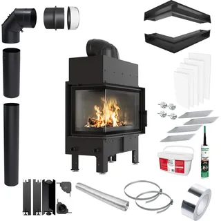 KRATKI FLOKI M Linker Kaminofen 10 kW Ø200 Schwarz Set für Montage