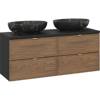 Badezimmerschrank 120 cm mit schwarzem Waschbecken und Arbeitsplatte