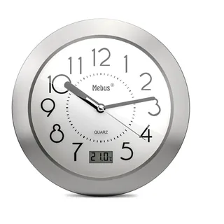 MEBUS Quarz-Badezimmeruhr, Digitale Anzeige, Aluminiumrahmen, Saugnäpfe, weißes Zifferblatt, Modell 41964 - Präzise und funktional, Weiß