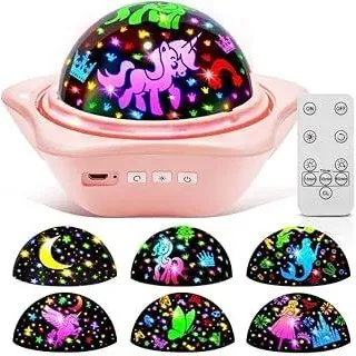 One Fire Sternenhimmel Projektor Kinder, 96 Lichtmodi+6 Filme Nachtlicht Kinder Nachtlicht Baby, 360° Drehung Einhorn Geschenke für Mädchen, Fernbedienung Spielzeug ab 1-9 Jahre Mädchen, Zimmer Deko