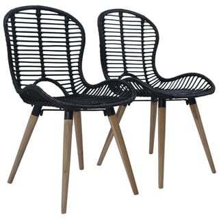 vidaXL Esszimmerstühle 2 Stk. Schwarz Natur Rattan