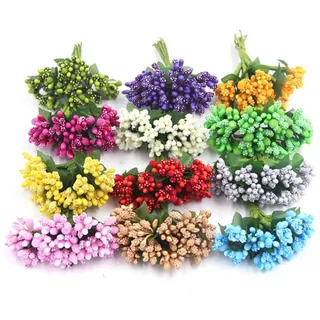 Künstliche Mini-Blumen-Staubblätter und weicher Stiel, 20 mm, kleine Beeren für selbstgemachte Hochzeit, Brautschmuck, Haarklammern, Kuchen-Top, Handgelenk-Ansteckblumen, Kerzenringe, Kranz, Armband