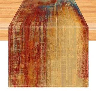 Tischläufer Orange und Blau 33 x 183 cm Tischdekoration Modern Kunst Gemälde Bunt Tischläufer Kurz Abwaschbar Tischdeko für Weihnachten Party Hochzeiten Feiertage Geburtstag Küche Deko