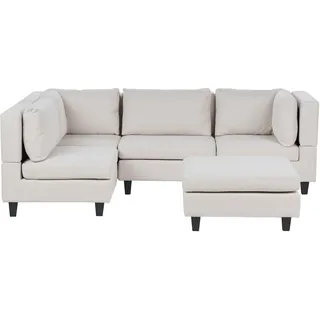 BELIANI 4-Sitzer Ecksofa Rechtsseitig Hellbeige Stoffbezug mit Ottomane Kissen Schwarze Beine Modular Modern Modulsofa Wohnlandschaft Wohnzimmer - Beige, Schwarz