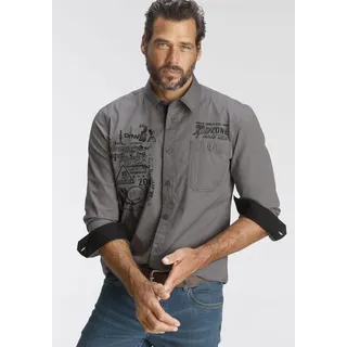 MAN'S WORLD Langarmhemd mit kontrastfarbenem Print, grau