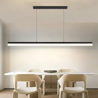 Mikeru LED Pendelleuchte esszimmer, 60W Pendelleuchte esstisch schwarz, Lineare Hängelampe küche Dimmbar mit Fernbedienung, 10%-100% Einstellung der Farbtemperatur, Esszimmerlampe, Lang 150cm