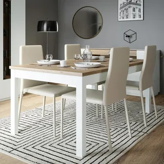 Forte Lewisville Esstisch 160, moderner Esstisch, ausziehbar, Holzwerkstoff, Wohnzimmer, Esszimmer, Secret Grey | Valenica Eiche Holzdekor, 160,4 cm breit x 76,6 cm hoch x 90 cm tief