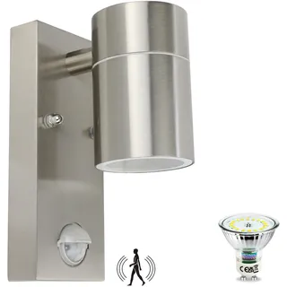 HiBay Außenlampe mit Bewegungsmelder LED GU10 Wandlampe IP44 Modern Wandleuchte Edelstahl Aussenleuchte PIR 230V, inkl. 1x GU10 Lampen Kaltweiß