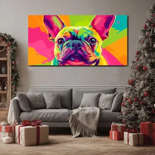 ZORYAN Wandbilder Wohnzimmer Pop Art Französische Bulldogge Leinwandbilder, | Moderne Deko mit Malerei Hund Kunstdruck Wanddeko Art Poster Ungerahmt 50x100 cm