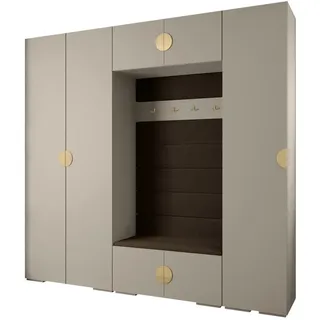 Abiks Möbel Garderoben-Set 236,7/250/47 , Kaschmir, Braun, Goldfarben , Metall , Nachbildung , 13 Fächer , 250x236.7x47 cm , Garderobe, Garderoben-Sets & Garderoben-Serien, Garderoben-Sets