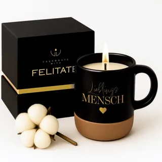 FELITATE Geschenk für Frauen & Männer, 2in1 Duftkerze in Tasse mit Spruch | "Lieblingsmensch" Geschenke zum Geburtstag, Vatertag & Muttertag, Geschenkidee für Kollegen, Freundin, Opa & Oma